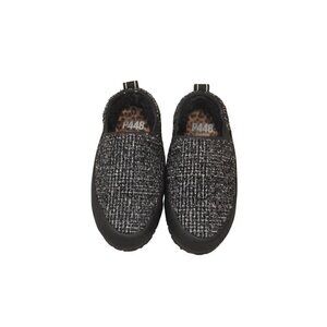 P448 Women's Slip-On Sneakers W/Leopard Print Insole-Black/White Tweed- LT3077